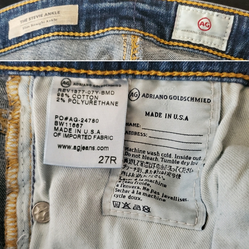 AG Adriano Goldschmied  Stevie Slim Ankle Distressed Destroyed Jeans Blue Boho - Picture 7 of 7